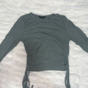 green ruched long sleeve crop top